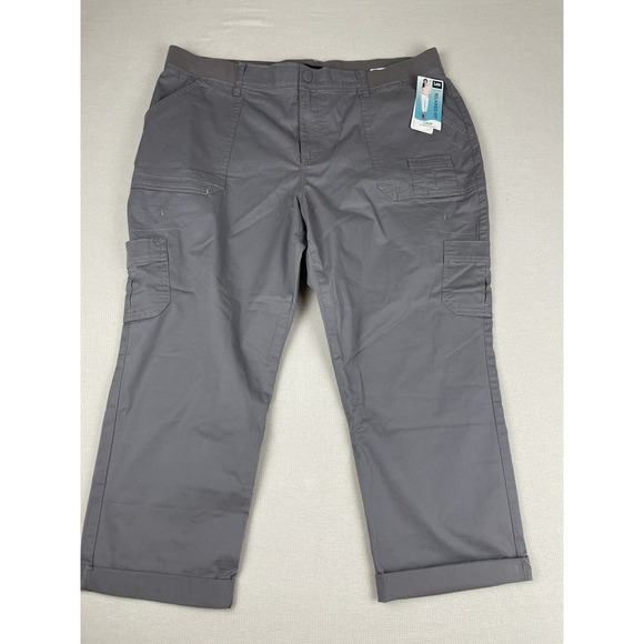 New Lee Relaxed Fit Capri Cargo Pant Women Gray Comfort Waist High Rise Size 18M - Picture 1 of 15